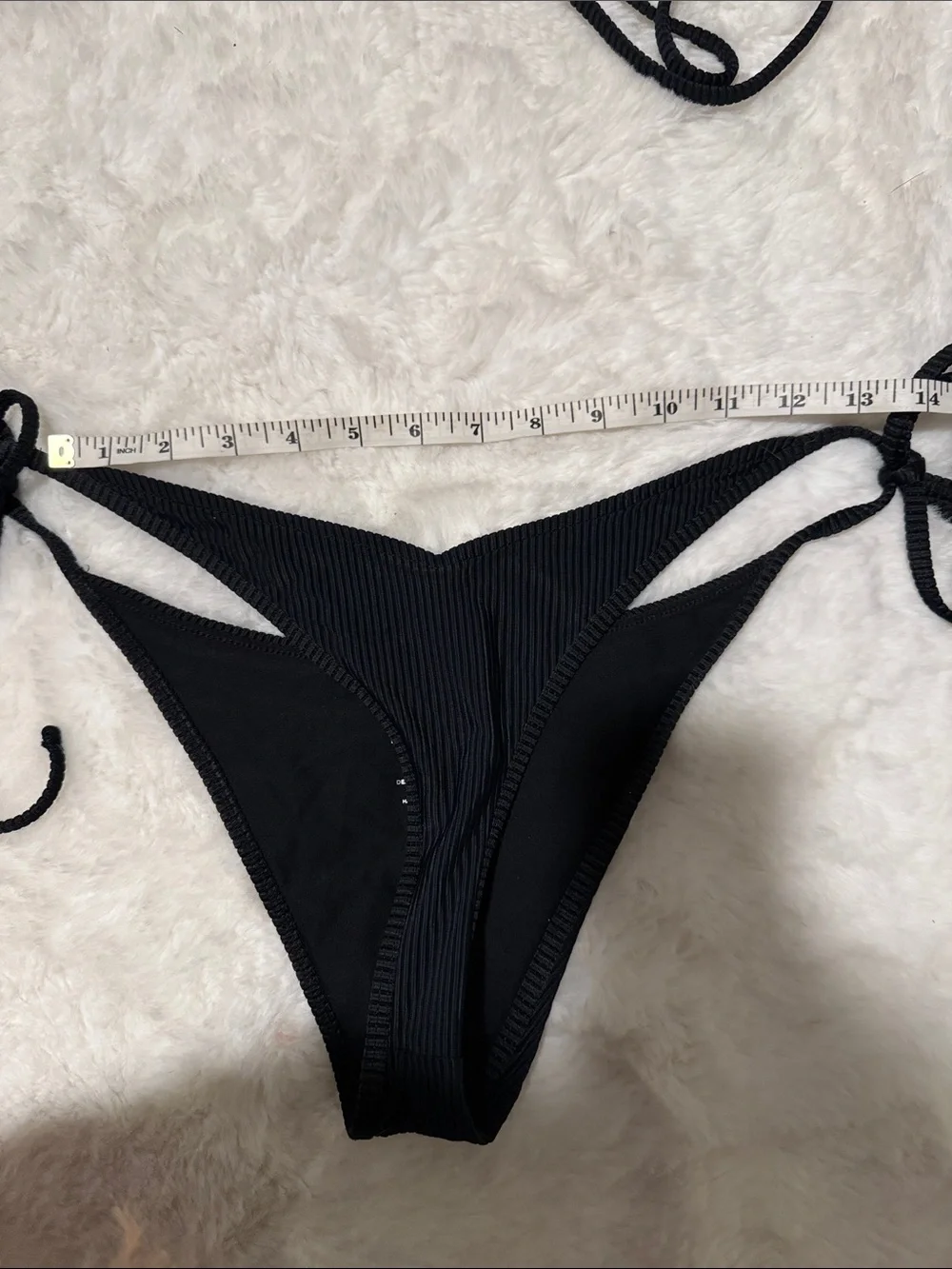 Frankie's Bikinis Black Ribbed Triangle String Bikini